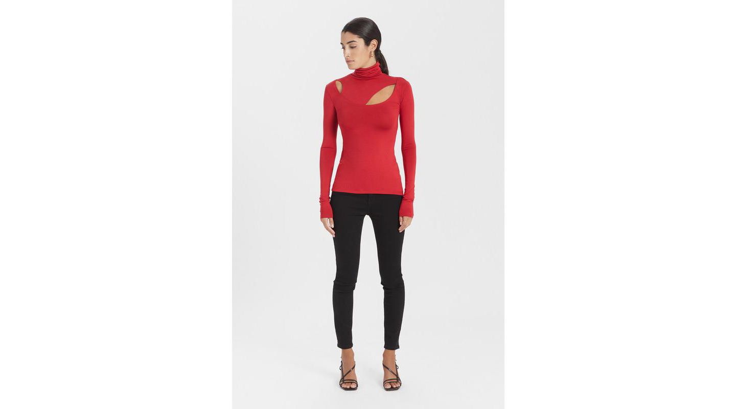 Женский топ Marcella Dahlia Edgy Neckline Long-Sleeve Cutout Fitted Jersey, цвет: Красный — фото 6