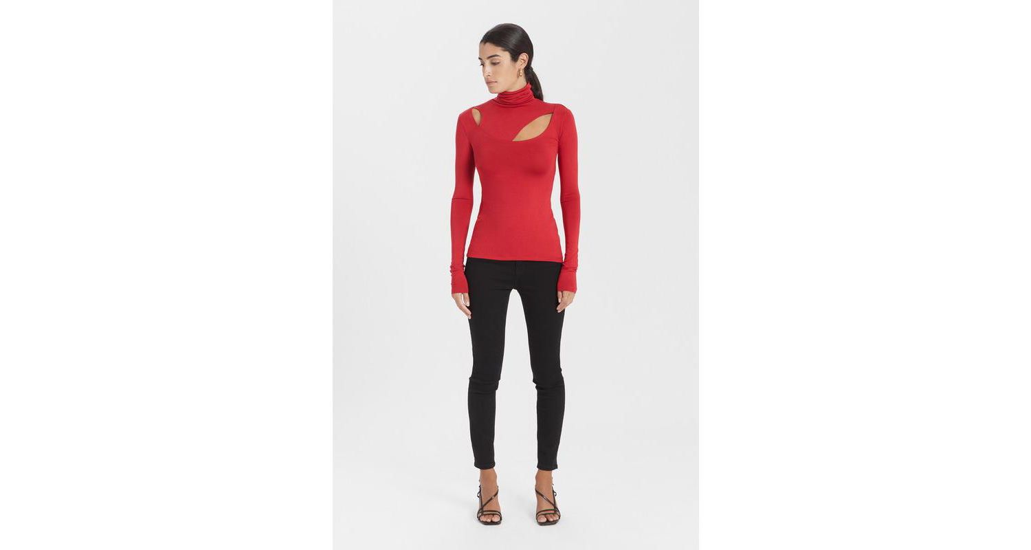 Women's Dahlia Edgy Neckline Long-Sleeve Cutout Fitted Jersey Top
