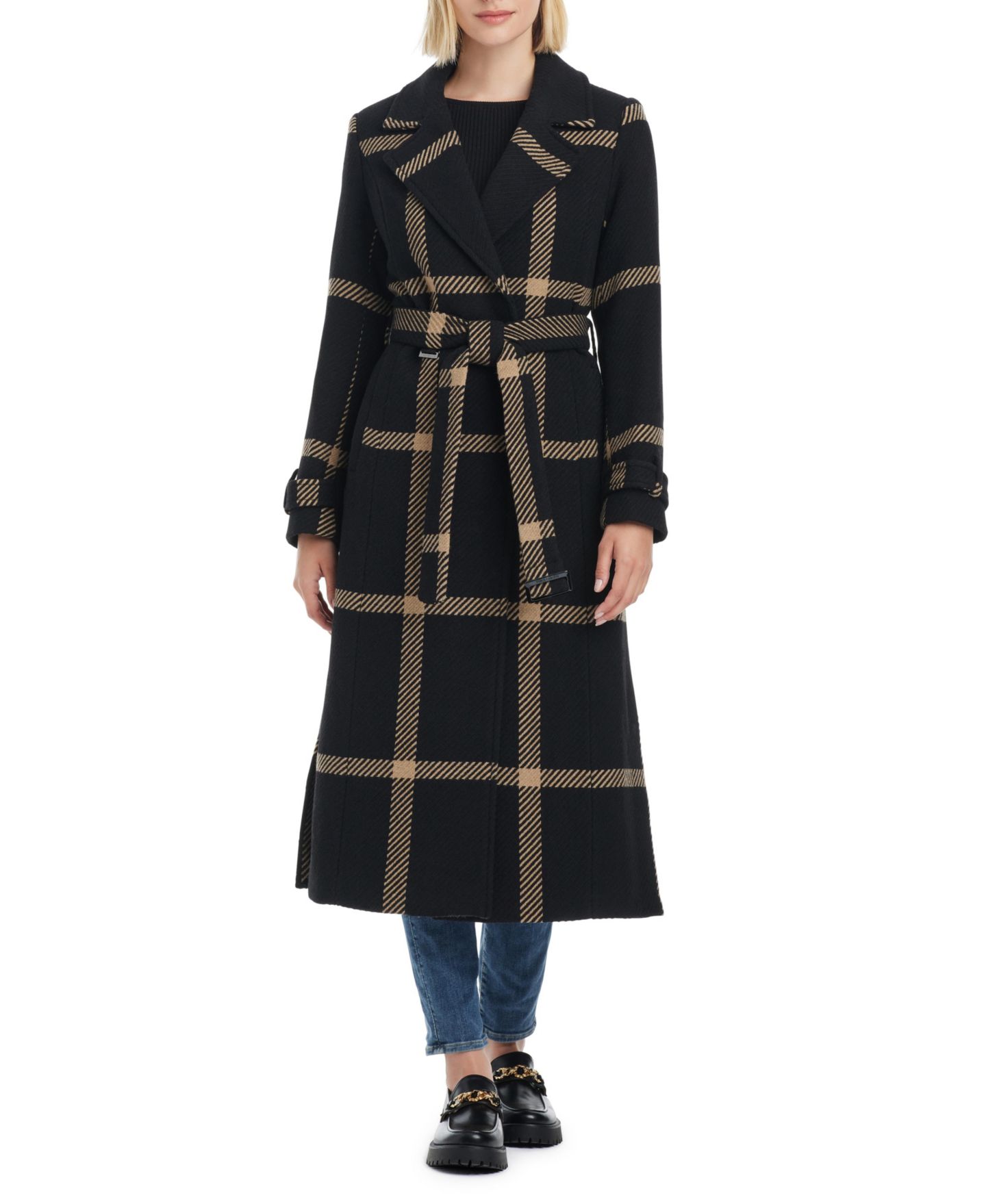 Женское пальто Vince Camuto Double-Breasted Maxi Wool Blend, цвет: Чёрный / Верблюжий — фото 3