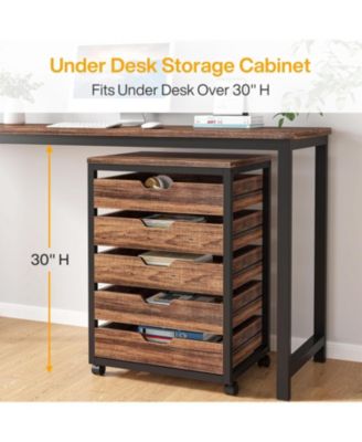 5-Drawer Wood Storage Cabinet with Wheels – Industrial Organizer Cart for Office, Bedroom, Entryway