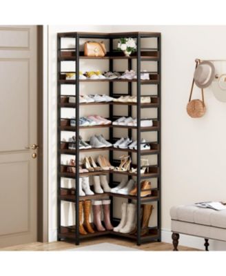 9 Tiers Corner Shoe Rack, Tall Vertical Shoe Rack Organizer, Free Standing Large Shoe Storage Shelf for Entryway Hallway Closet
