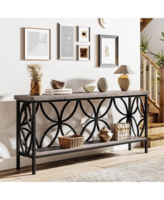 70.9-Inch Narrow Sofa Table, Industrial Long Sofa Table, Entry Console Table with Storage for Entryway, Living Room, Foyer, Unique Design