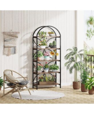5-Tier Bookshelf, 75 Inch Tall Arched Bookcase Shelf Storage Organizer, Industrial Book Rack With Metal Frame, Open Standing Display Rack