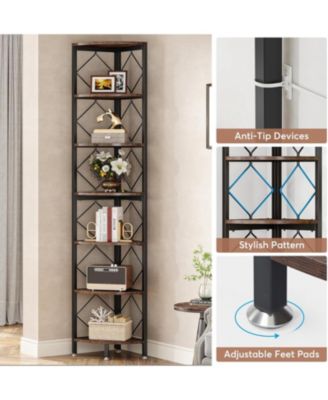 7-Tier Extra Tall Corner Shelf – 78.7" Industrial Slim Bookcase for Small Spaces, Wood Storage Rack for Living Room or Home Office