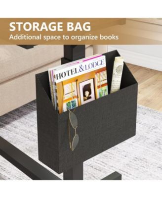 Height Adjustable C Shaped End Table with Wheels and Side Pocket, Mobile Sofa Snack Table with Tiltable Drawing Board for Couch Bed