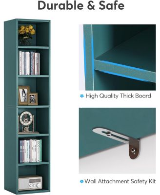 70.9 Inch Tall Narrow Bookcase Set of 2, Rustic Corner Bookcase with Storage, 6 Tier Cube Display Shelves for Home Office