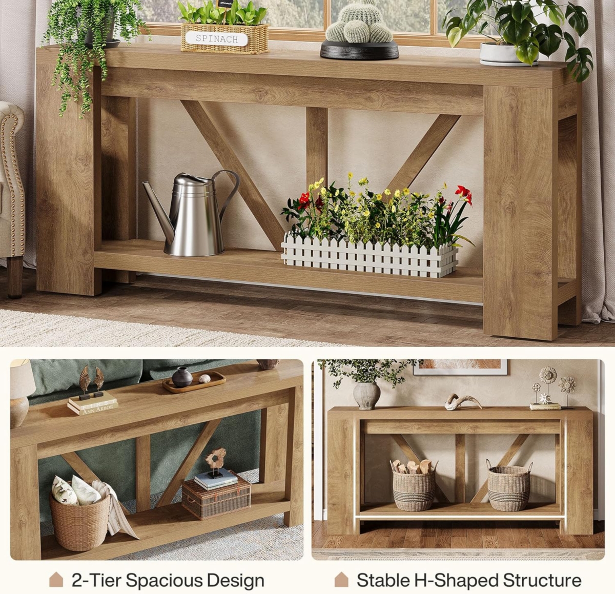 Tribesigns 70.9-Inch Extra Long Console Table, 2-Tier Farmhouse Sofa Table Behind Couch, Large Engineered Wood Entry Console, Brown