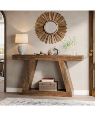 Farmhouse Console Table, 55-Inch Rustic Sofa Table with Storage, Industrial Wooden Entryway Table for Hallway, Living Room