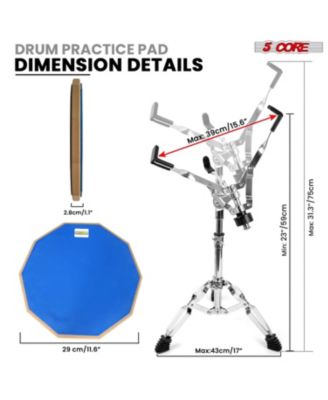 Drum Practice Pad Set 12" Adjustable Snare Drumming Stand Double Sided Silent Drummer Kit