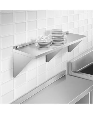 18" x 60" Stainless Steel Shelf, NSF Commercial Wall Mount Shelving w/ Backsplash, Floating Metal Mounted Shelves for Restaurant, Kitchen, Home