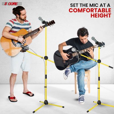 4 Pieces Mic Stand Double Collapsible Height Adjustable 31 to 59 Inch Dual Metal Microphone Tripod Stand w Boom Arm Stand Para Microfono for Singing, Karaoke, Stage MS DBL G YLW 4pcs