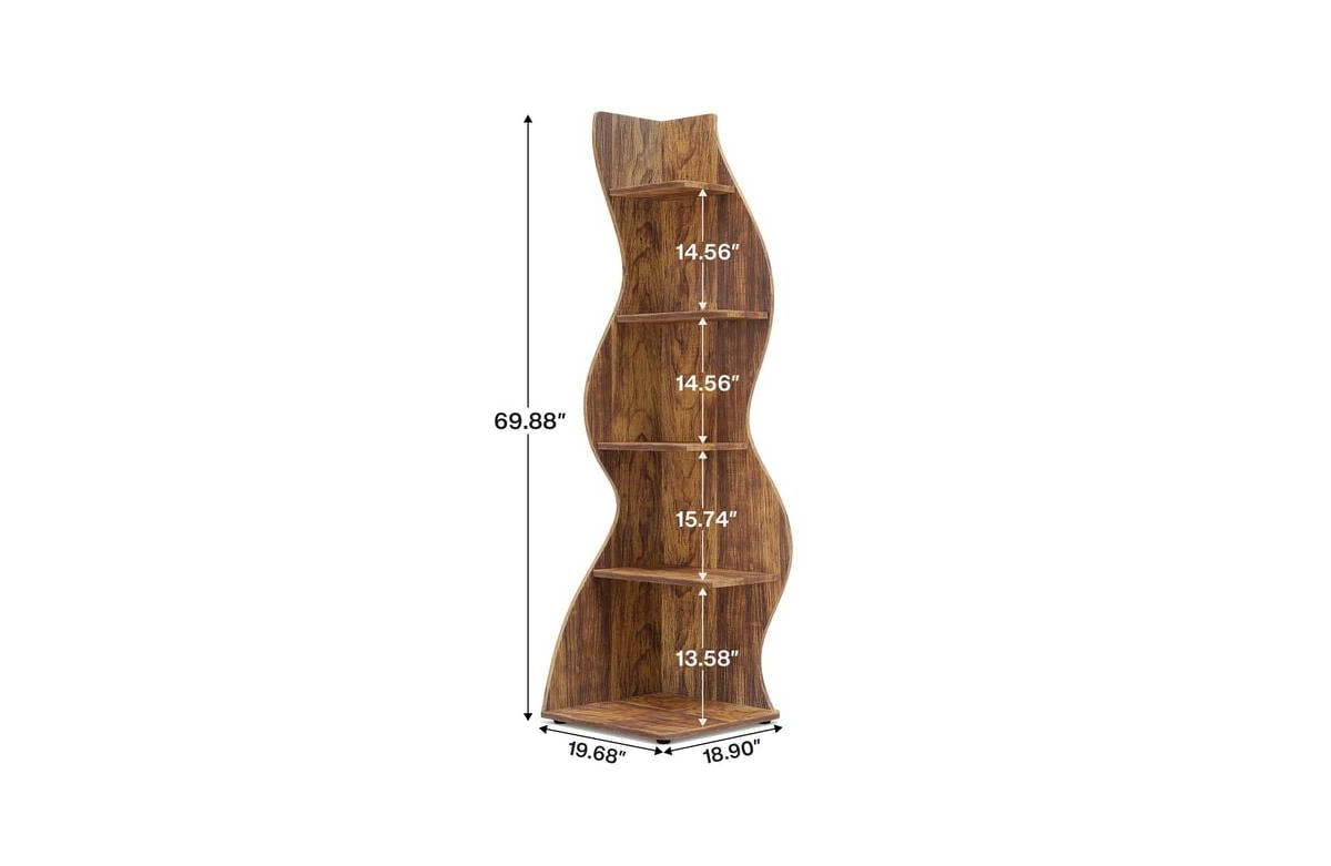 Tribesigns Corner Shelf, Modern 5-Tier Wall Corner Bookshelf, Stylish Corner Bookcase Storage Rack Plant Stand with Unique Shape for Living Room