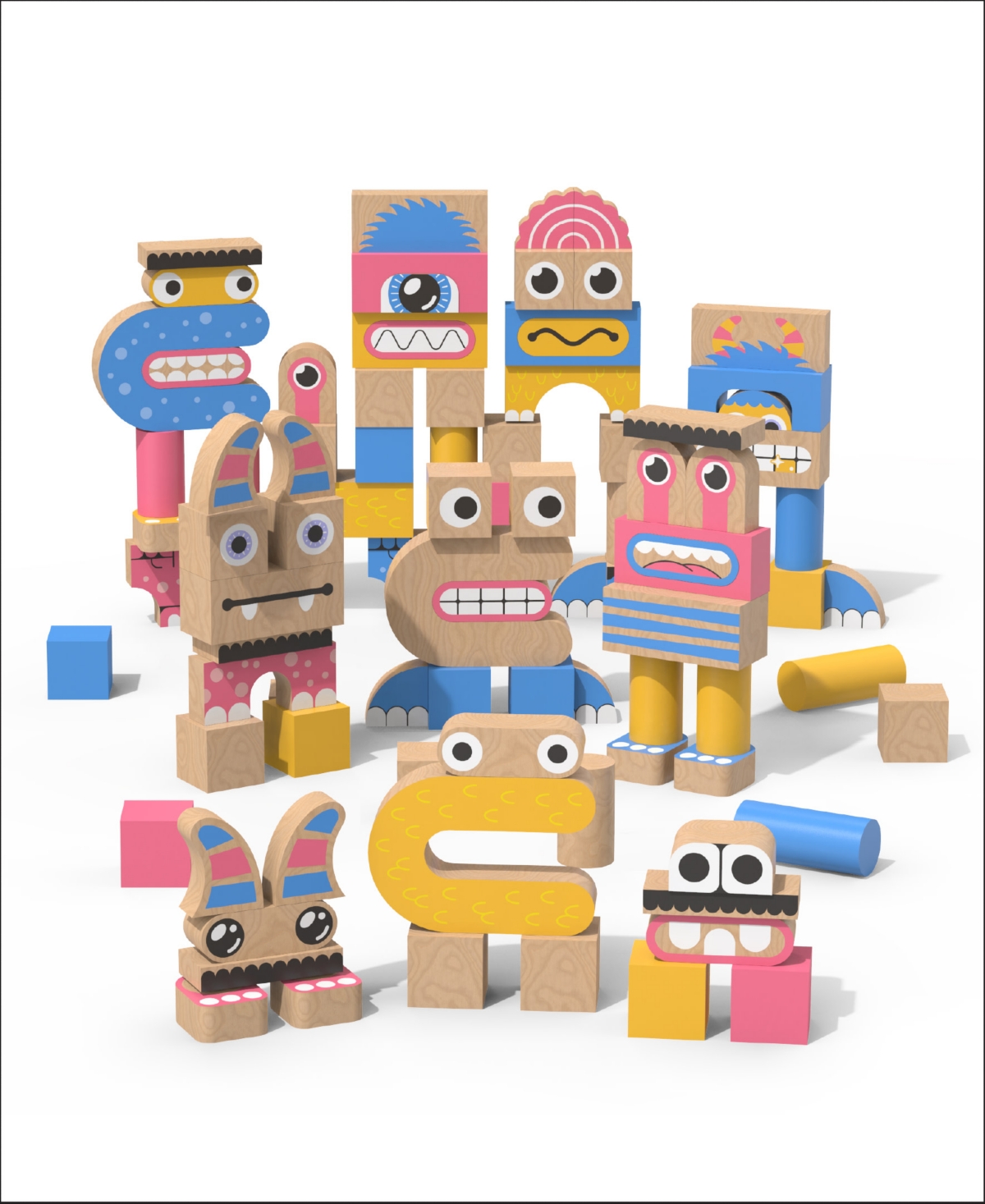 Geoffrey's Toy Box Make A Monster 100-piece Solid Wood Block Set In No Color