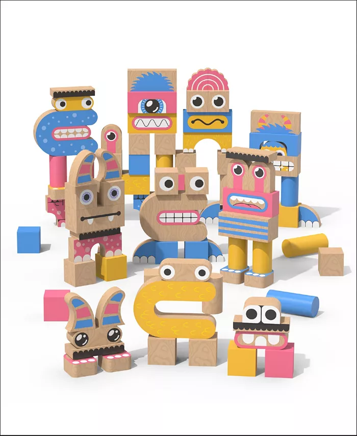 Geoffrey's Toy Box Make A Monster 100-Piece Solid Wood Block Set