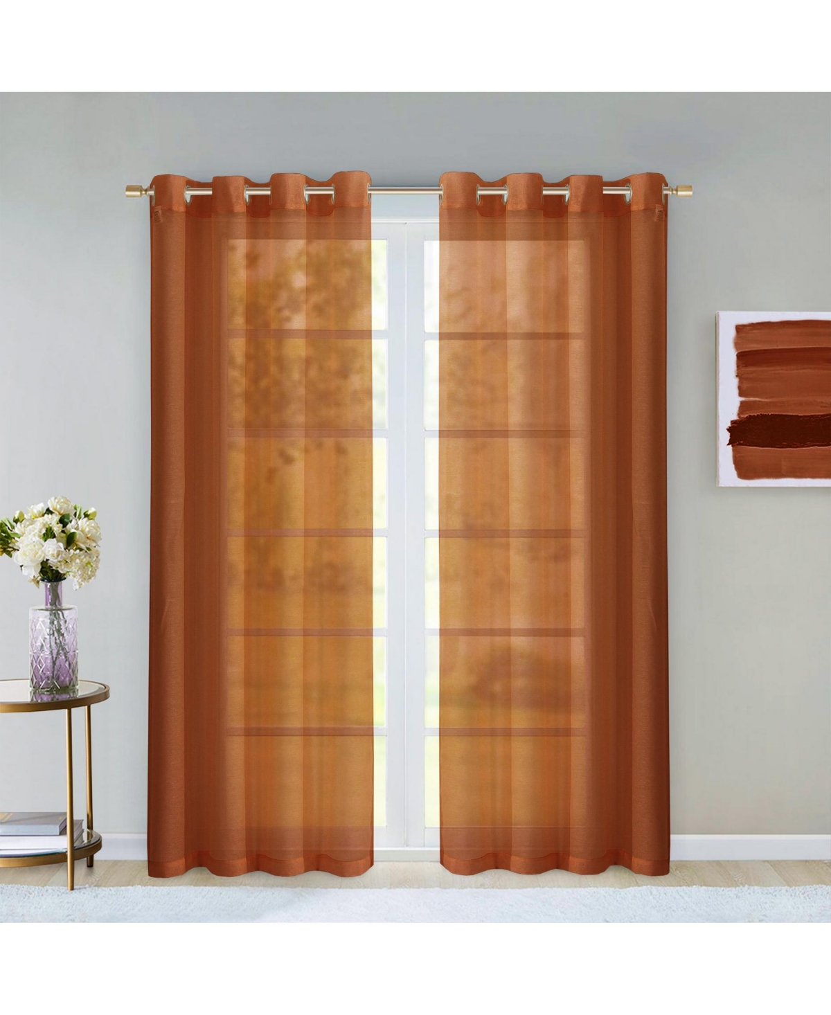 Melrose Semi Sheer Window Panel Set, 110" W x 84" L - Coffee
