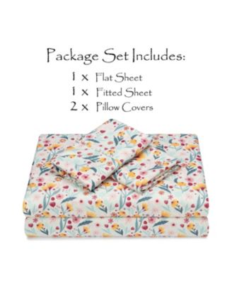 Premium Ceramic Leaves Botanical Print Ultra Soft Microfiber 4-Pc. Sheet Set