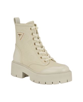 GUESS Women's Shun Triple Triangle Lace-Up Lug Sole Combat