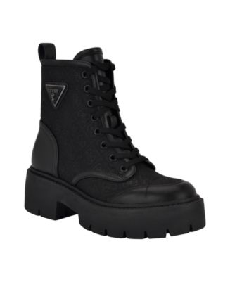 GUESS Women's Shun Triple Triangle Lace-Up Lug Sole Combat