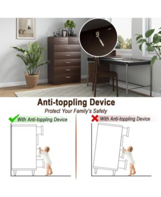 Wooden Chest of Drawers with Anti-toppling Device and Metal Handles