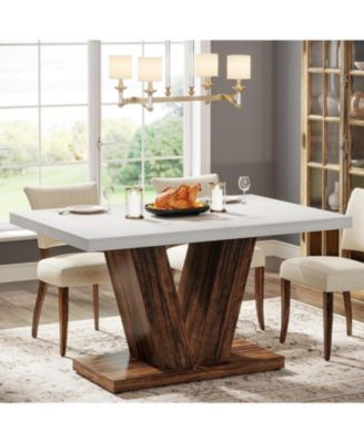 47-Inch Dining Table for 4, Black Kitchen Dinner Table with Heavy Duty Pedestal, Farmhouse Wooden Eating Table for Home, Dining Room, Small Space