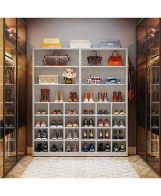 Shoe Cabinet, 24 Pair Freestanding Shoe Rack Storage Organizer with Side Hooks, Modern Shoe Storage Cabinet with Shelves