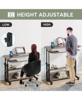 Portable Desk with Power Outlets, Height Adjustable Side Table Sofa Couch Bedside Laptop Computer Cart with USB Charging Ports, Mobile Small Standing Desk with Keyboard Tray