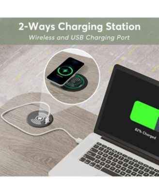 Portable Desk with Power Outlets, Height Adjustable Side Table Sofa Couch Bedside Laptop Computer Cart with USB Charging Ports, Mobile Small Standing Desk with Keyboard Tray