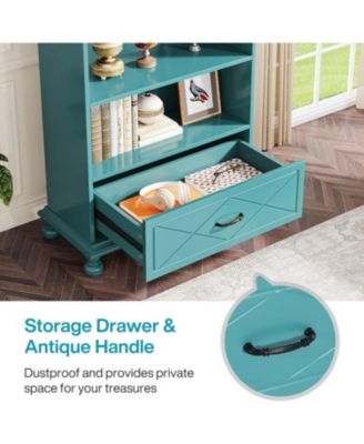 6-Shelf Bookcase with Drawer, 71 Inch Tall Floor Standing Bookshelf with Solid Wood Legs, 6-Tier Large Open Display Storage Book Shelf for Living Room, Home Office