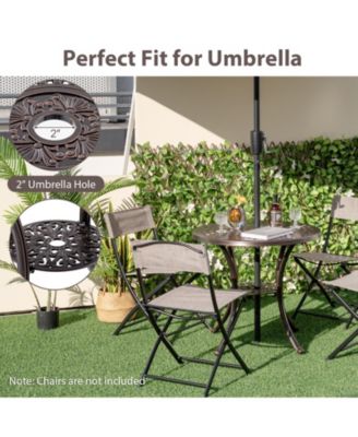Patio Cast Aluminum Table 31 Inch Diameter Round Table with Umbrella Hole-Copper