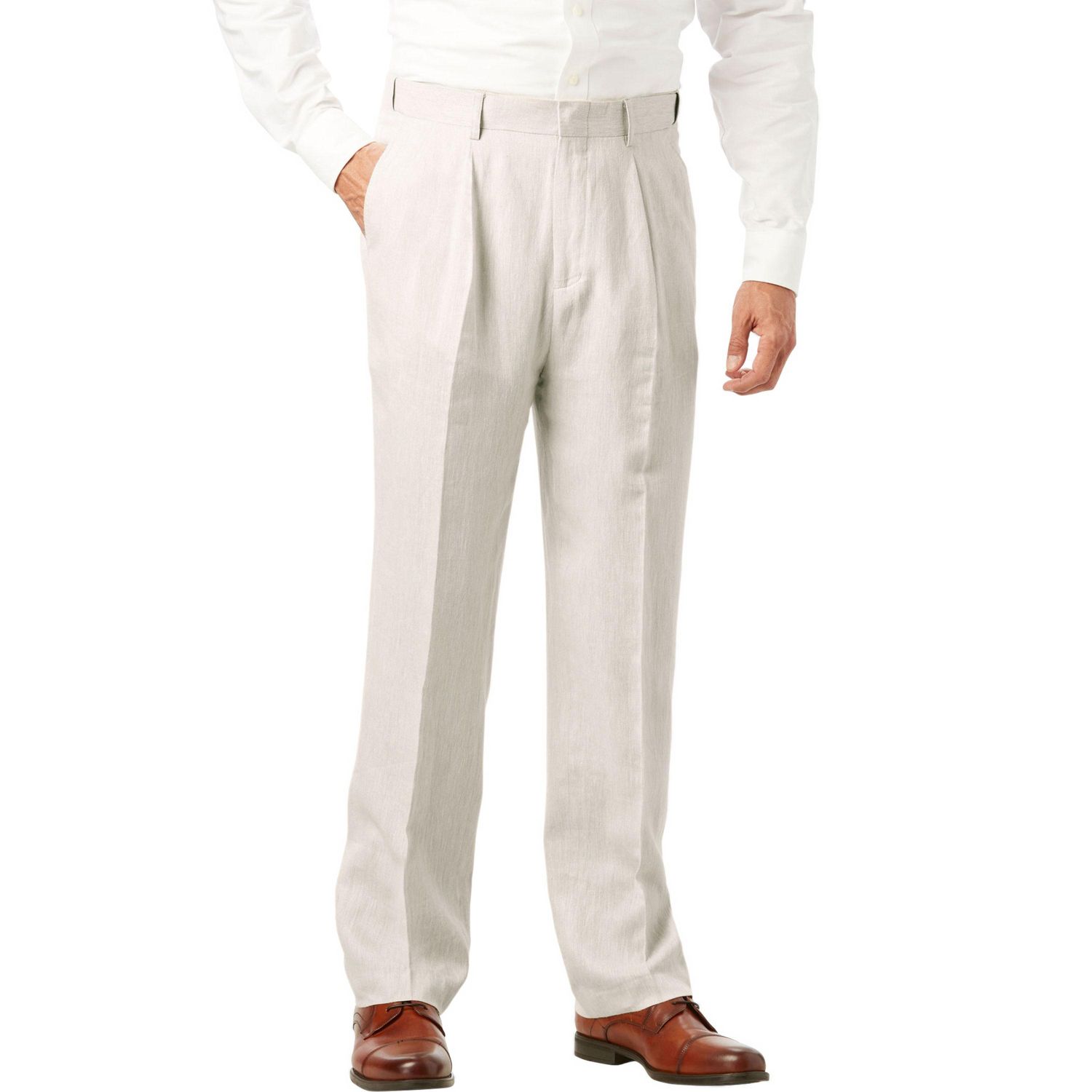Men's Linen Blend Plain Front Dress Pants