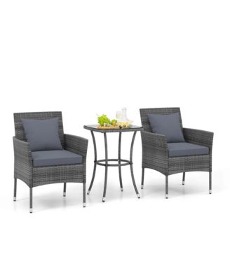 3 Piece Patio Furniture Set with Cushioned Patio Chairs and Tempered Glass Coffee Table