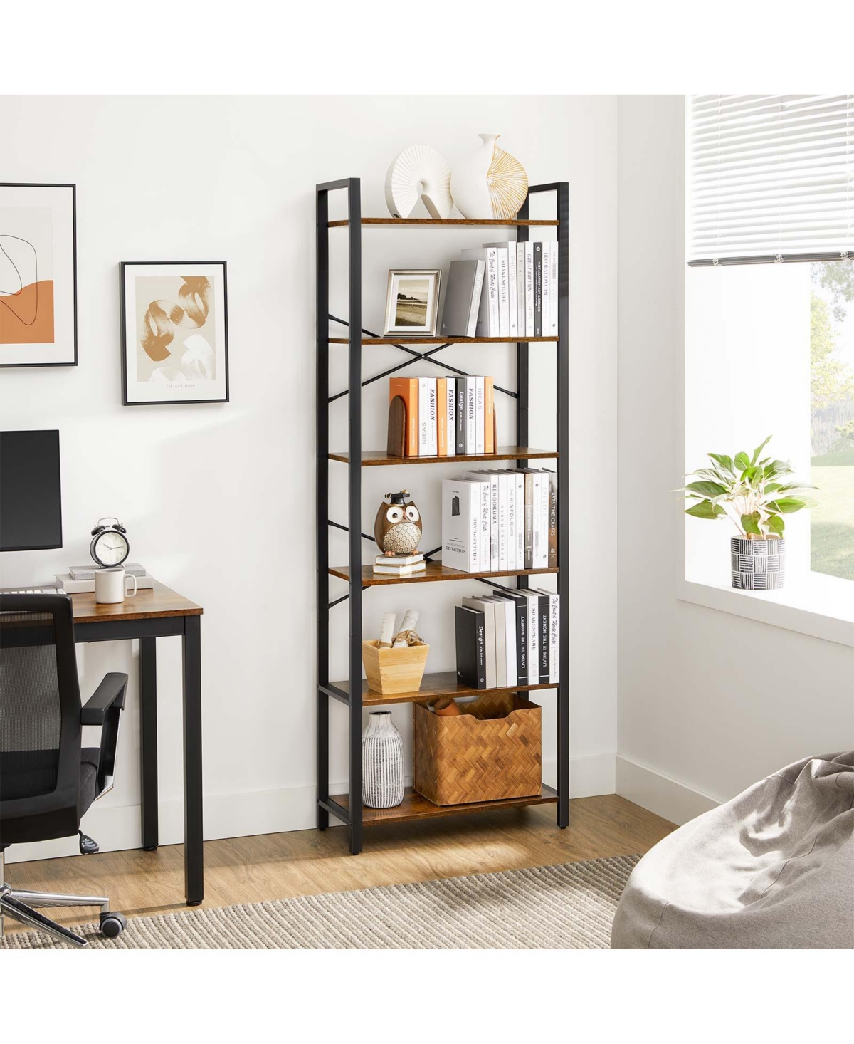 Slickblue Industrial 6-Tier Bookshelf with Steel Frame Sturdy and Modern Storage Solution - Black