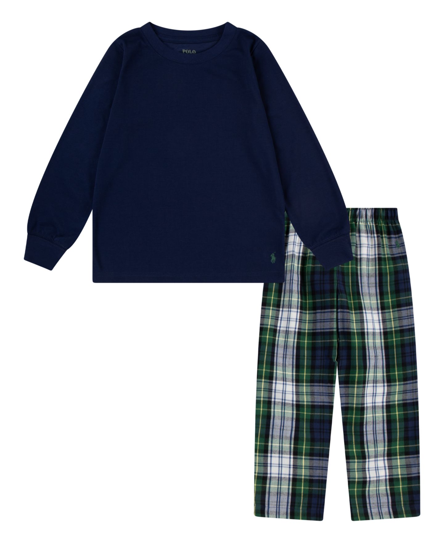 Детские пижамы Polo Ralph Lauren Boys 4-7 2-Piece Long-Sleeve T-Shirt and Woven Pant Pajama Set, цвет: Белый клетчатый / Синий — фото 1