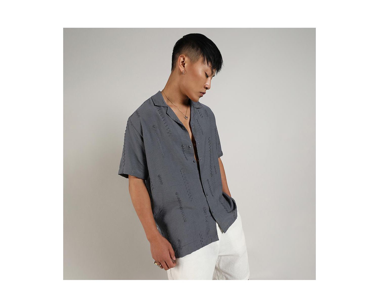 Men's Ash Grey Embroidered Twist Shirt