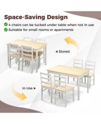 5-Piece Dining Set Solid Wood Kitchen Furniture with Rectangular Table & 4 Chairs