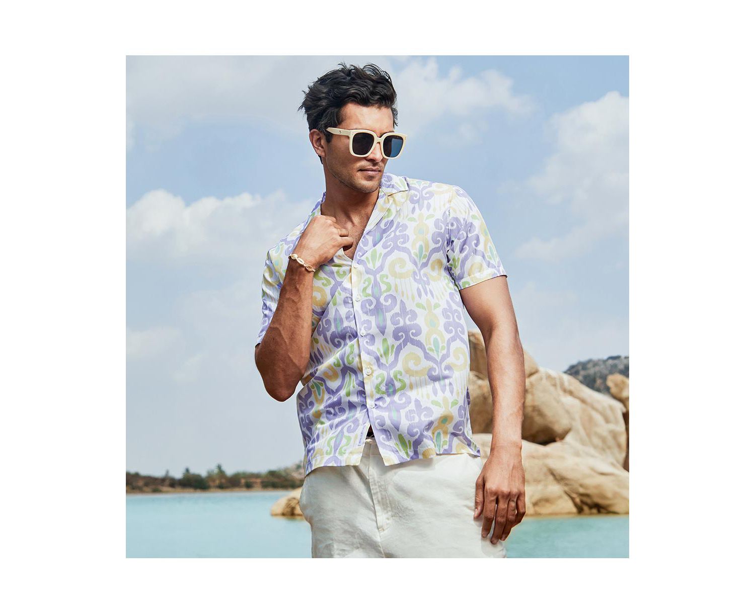 Men's Lilac & Pale Yellow Ethnic Shirt