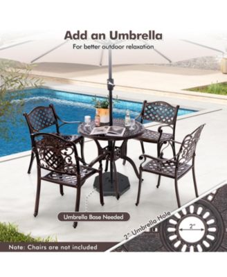 31.5 Inch Cast Aluminum Table Patio Round Dining Table with Umbrella Hole