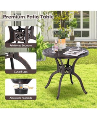 31.5 Inch Cast Aluminum Table Patio Round Dining Table with Umbrella Hole