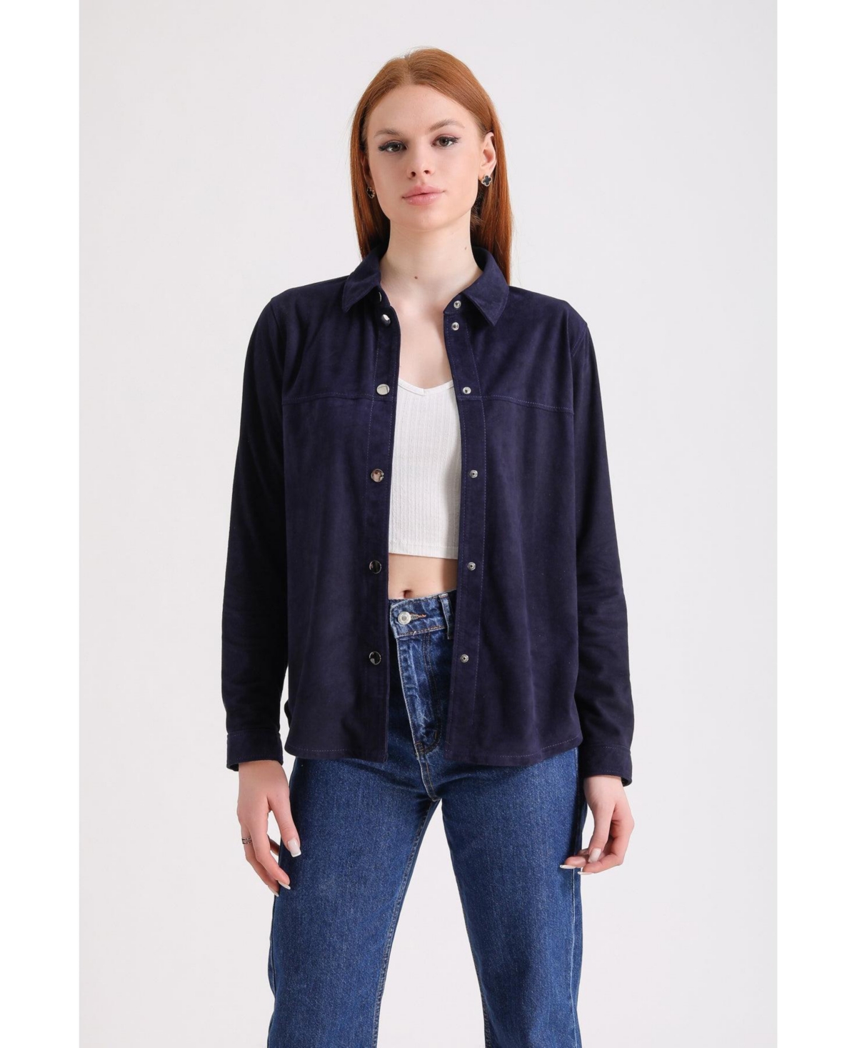 Furniq Uk Women's Suede Shirt,- Navy
