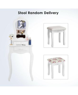 Makeup Dressing Table and Bench 3 Drawers and Cushioned Stool for Girls
