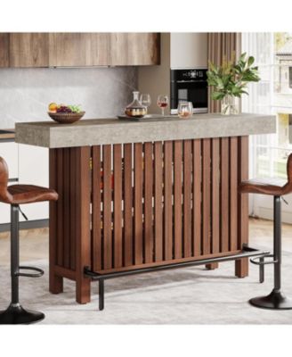 63-Inch Large Home Bar Unit, Modern 2-Tier Bar Table with Footrest, Corner Mini Coffee Bar Cabinet