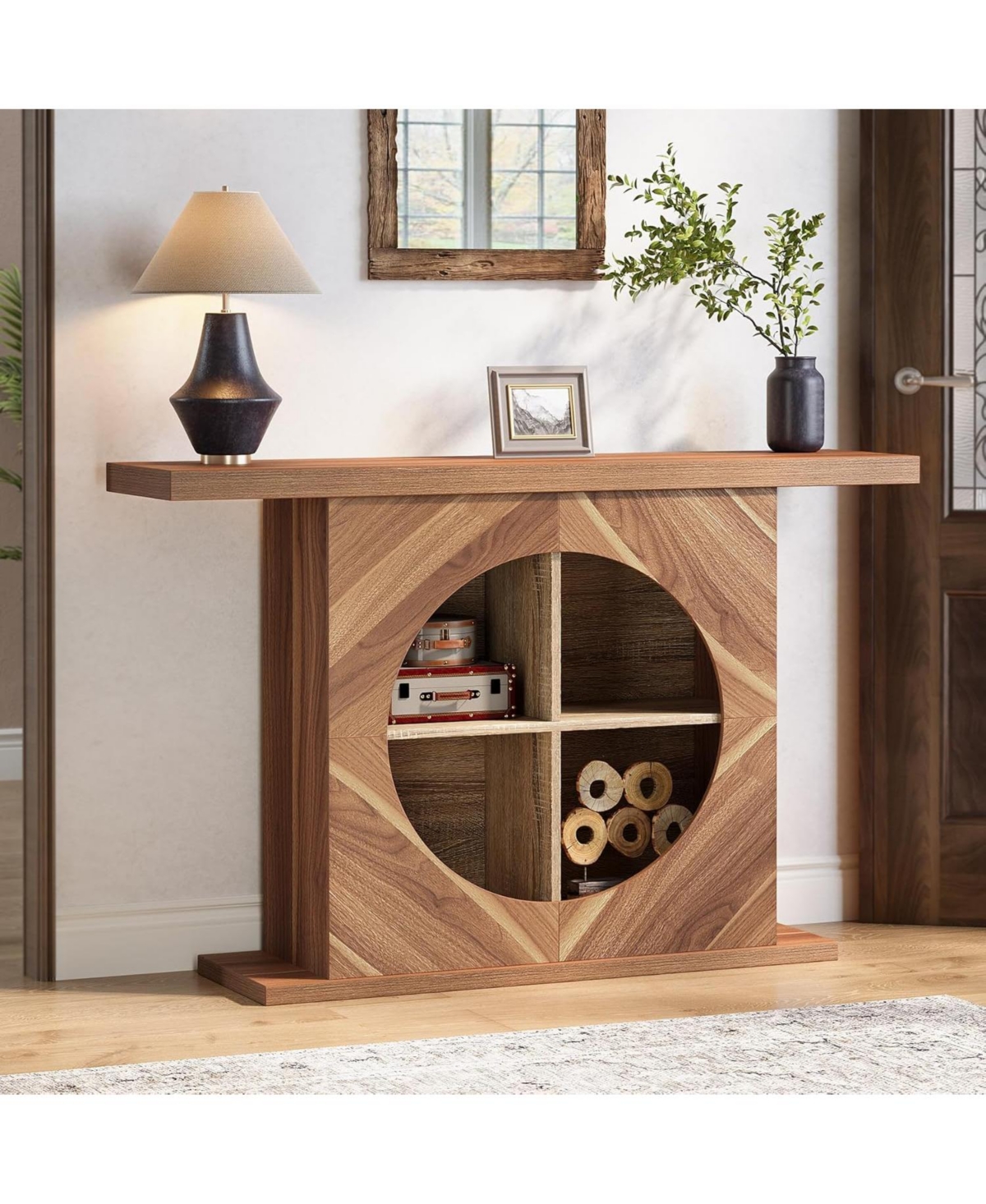 Tribesigns Inches Console Table, Rustic Wood Entryway Table with 4-Cube Storage, Narrow Sofa Table Behind Couch, Foyer Table for Entryway, Living