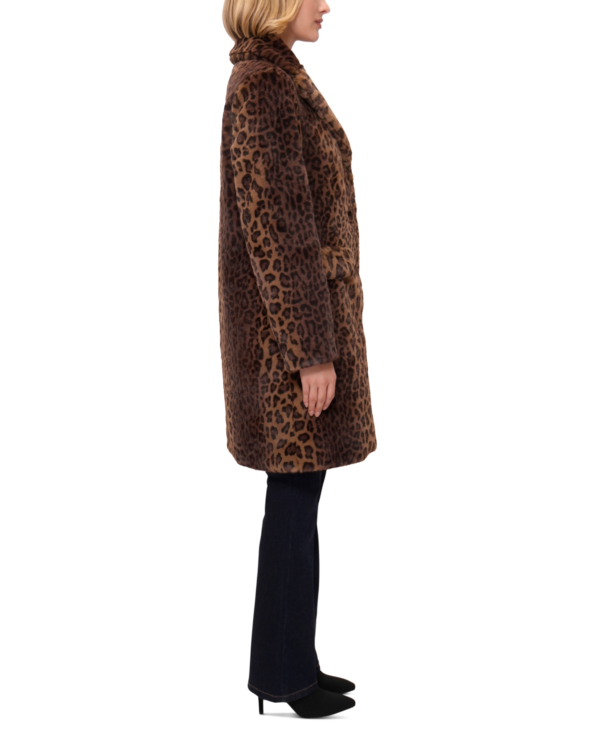 Jones New York Women's Printed Faux-Fur Button-Front Coat