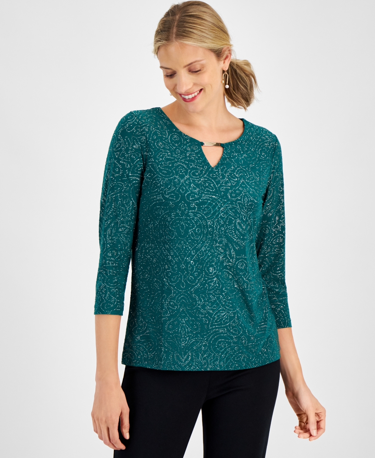 JM COLLECTION WOMEN'S TEXTURED SEQUINED TOP, CREATED FOR MACY'S 