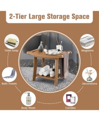 Waterproof Bath Stool with Curved Seat and Storage Shelf