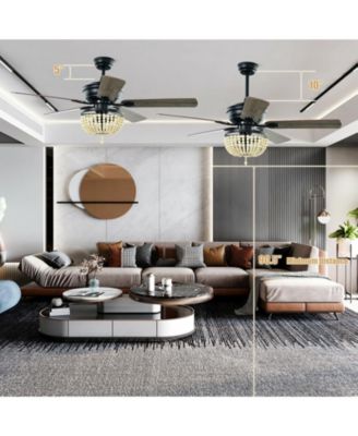 52 Inch Retro Ceiling Fan Light with Reversible Blades Remote Control