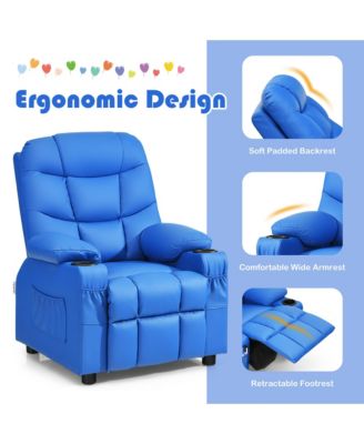 Kids Youth Recliner Chair PU Leather w/Cup Holders & Side Pockets