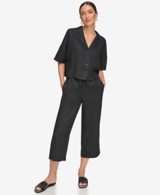 売れ筋商品|||ダナ キャラン ニューヨーク カットソー トップス レディース Women's Button-Front Dolman-Sleeve Linen Top Black DKNY Women's Button-Front Dolman-Sleeve Linen Top - Macy's