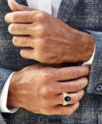 Men's Onyx & Diamond Accent Cabochon Classic Style Ring in 10k Gold