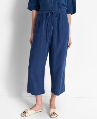 DKNY - Women's Indigo Linen-Blend Cropped Pull-On Pants